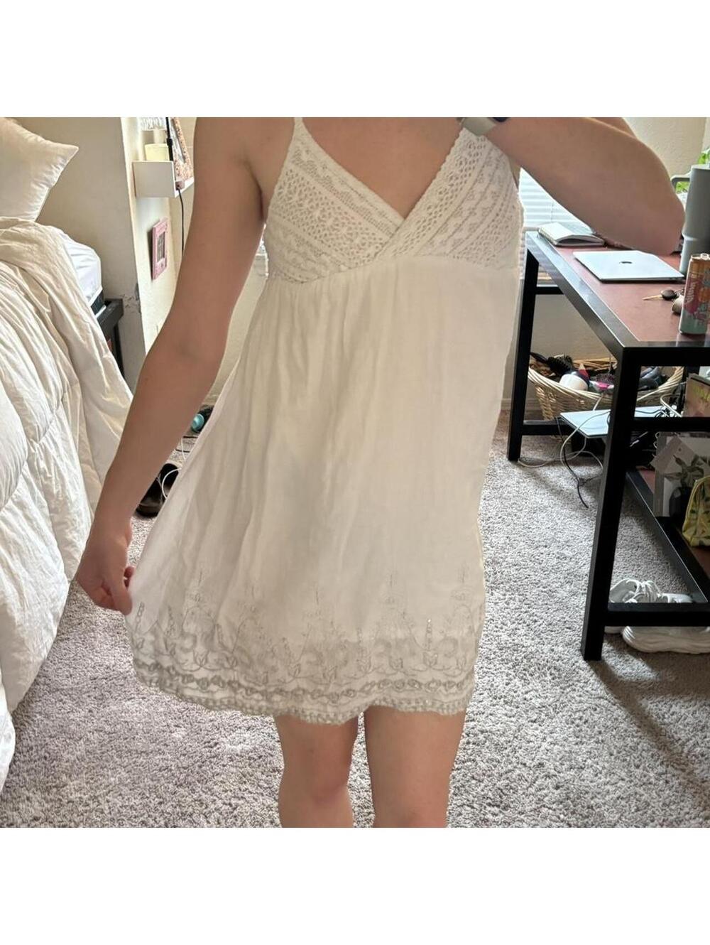 Vintage Raviya Crochet White Mini Dress